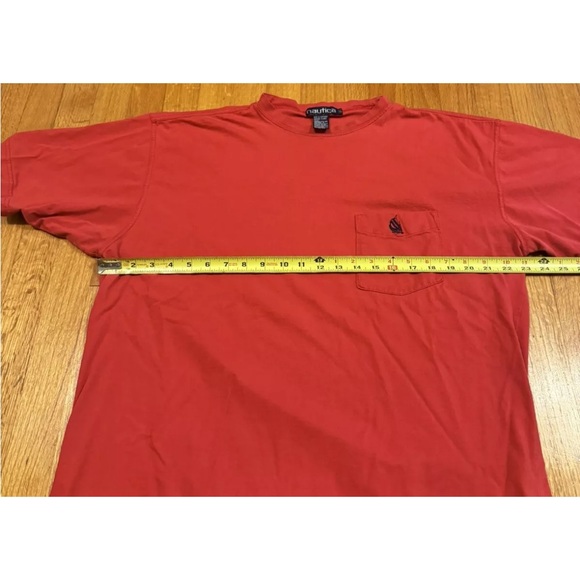 Vintage 90s Nautica Red Cotton Front Pocket Stitched USA Made T Shirt Mens Sz L - Picture 5 of 8